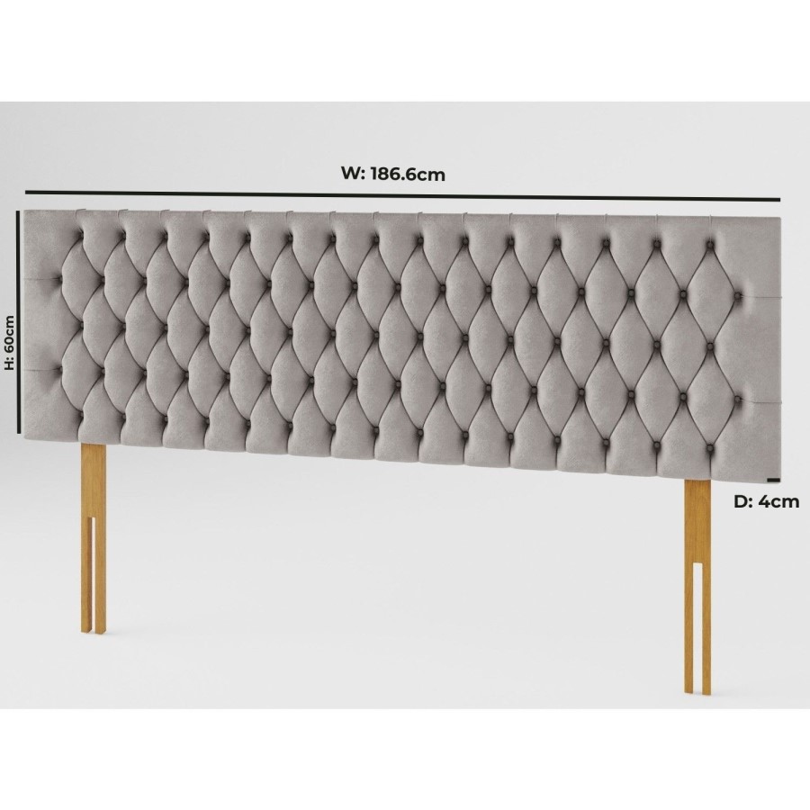 Buttoned Grey Velvet Super King Size Headboard - Aspire