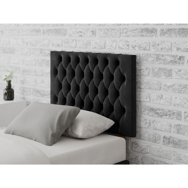 Buttoned Ebony Velvet Single Headboard - Aspire