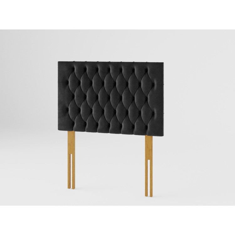 Buttoned Ebony Velvet Single Headboard - Aspire