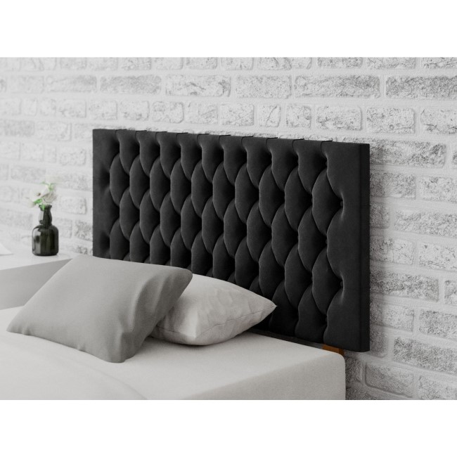 Buttoned Ebony Velvet Small Double Headboard - Aspire