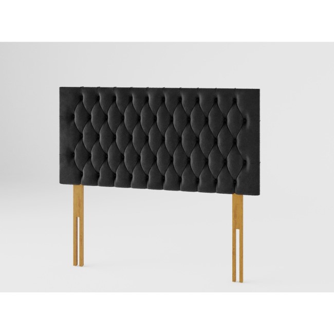 Buttoned Ebony Velvet Small Double Headboard - Aspire