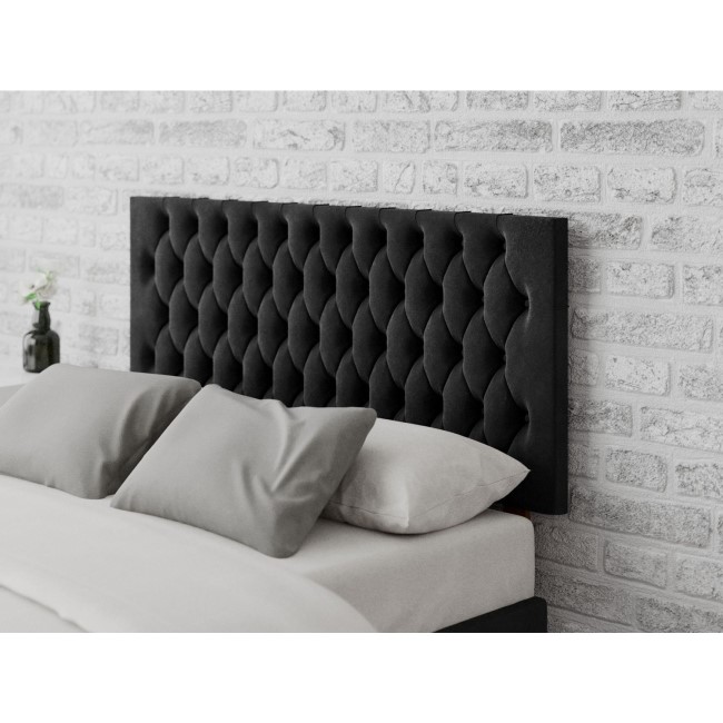 Buttoned Ebony Velvet Double Headboard - Aspire