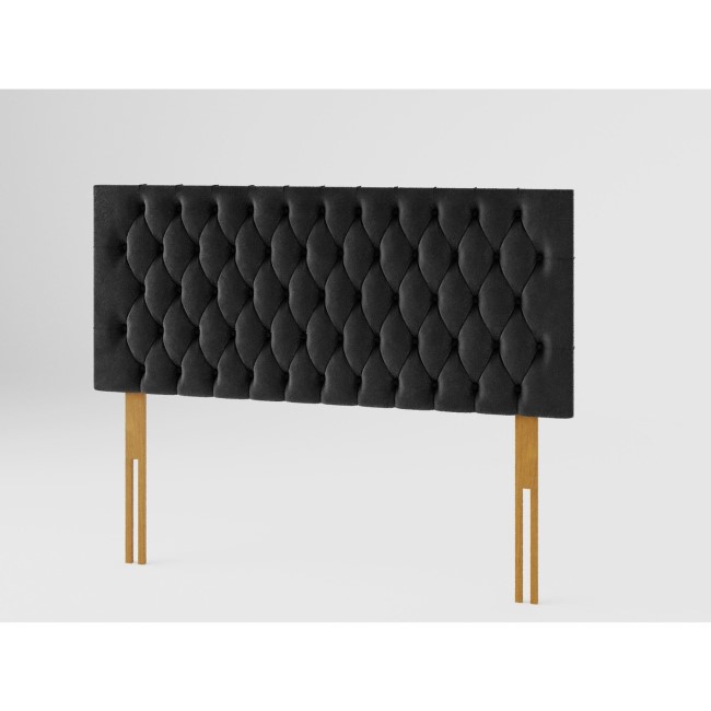 Buttoned Ebony Velvet Double Headboard - Aspire