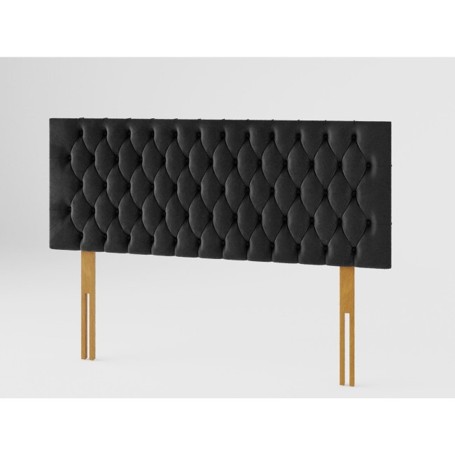 Buttoned Ebony Velvet King Size Headboard - Aspire