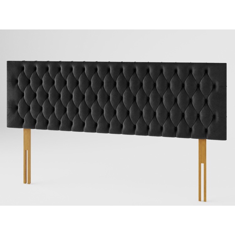 Buttoned Ebony Velvet Super King Size Headboard - Aspire