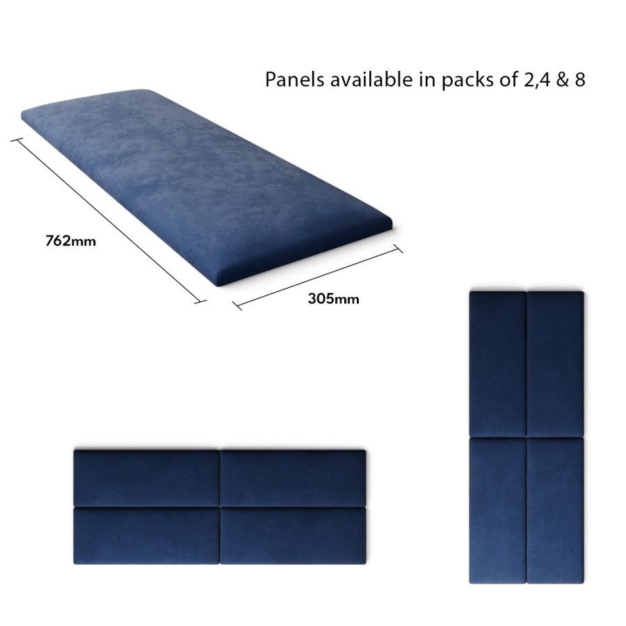 Navy Velvet Wall Mounted Pack Of 8 Upholstered Panels - Aspire