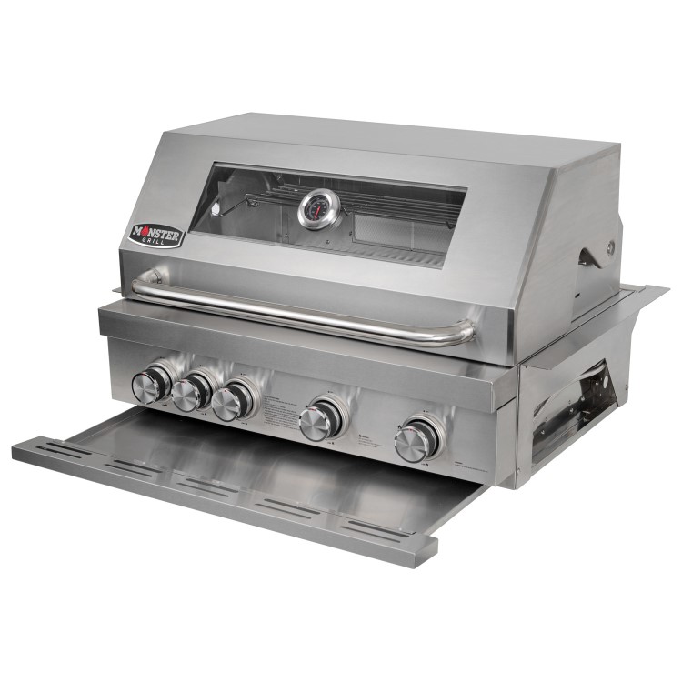 Monster Grill - 4 Burner Integrated Gas BBQ Grill - Stainless Steel