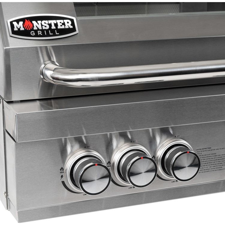 Monster Grill - 4 Burner Integrated Gas BBQ Grill - Stainless Steel