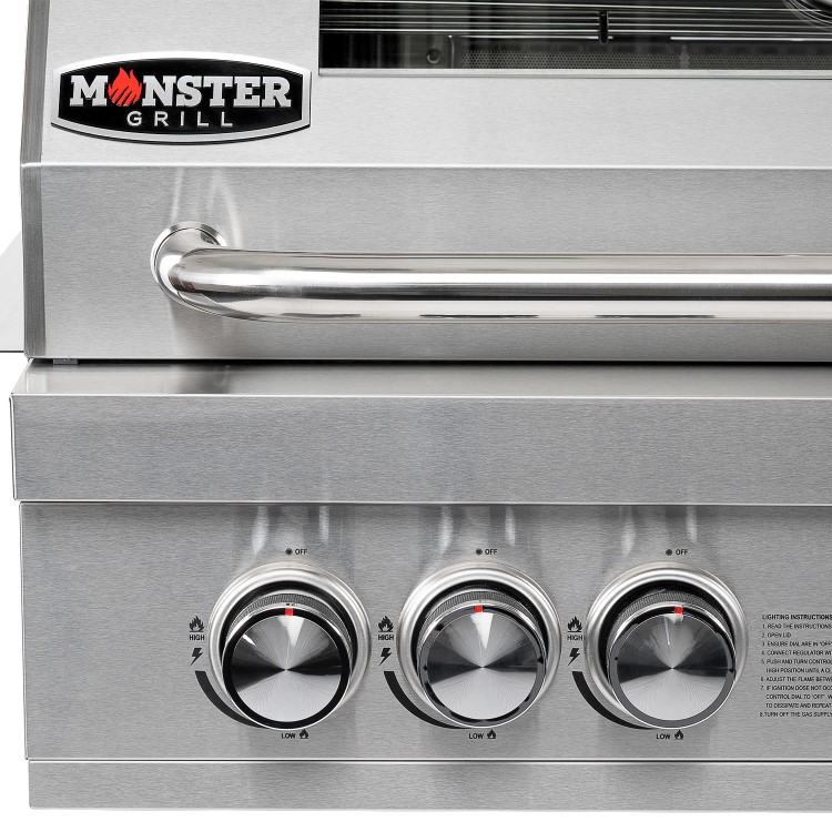 Monster Grill - 4 Burner Integrated Gas BBQ Grill - Stainless Steel