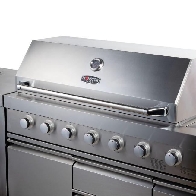 Monster Grill - Ultimate Outdoor Kitchen - 6 Burner Gas BBQ Grill with Fridge and Sink