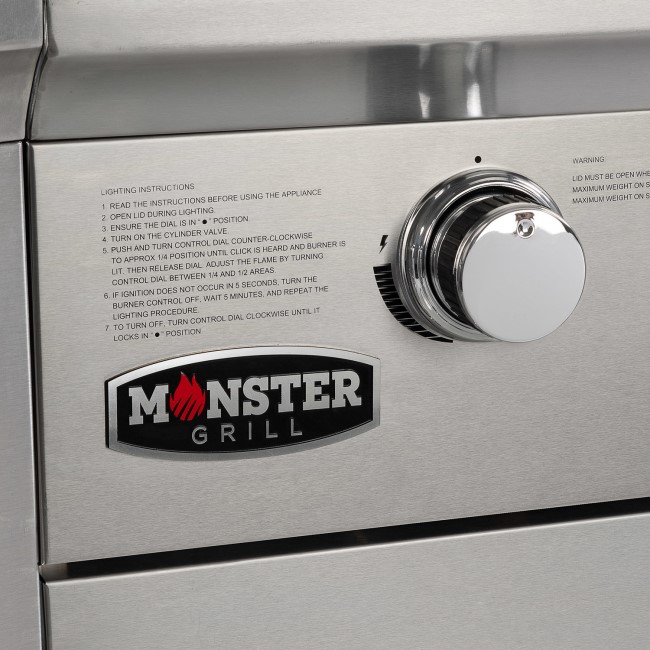 Monster Grill - 6 Burner Outdoor Kitchen BBQ Including Infrared Back Burner Plus Side Burner - Stainless Steel