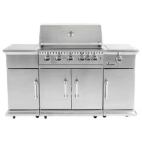 Monster Grill - 6 Burner Outdoor Kitchen BBQ Including Infrared Back Burner Plus Side Burner - Stainless Steel