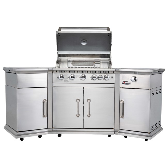 Monster Grill - 6 Burner Outdoor Kitchen BBQ Including Infrared Back Burner Plus Side Burner - Stainless Steel