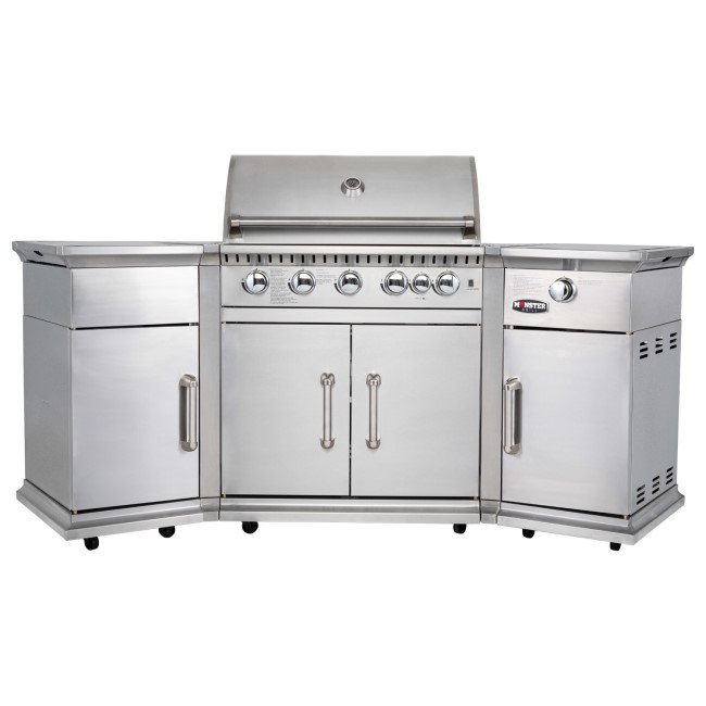 Monster Grill - 6 Burner Outdoor Kitchen BBQ Including Infrared Back Burner Plus Side Burner - Stainless Steel