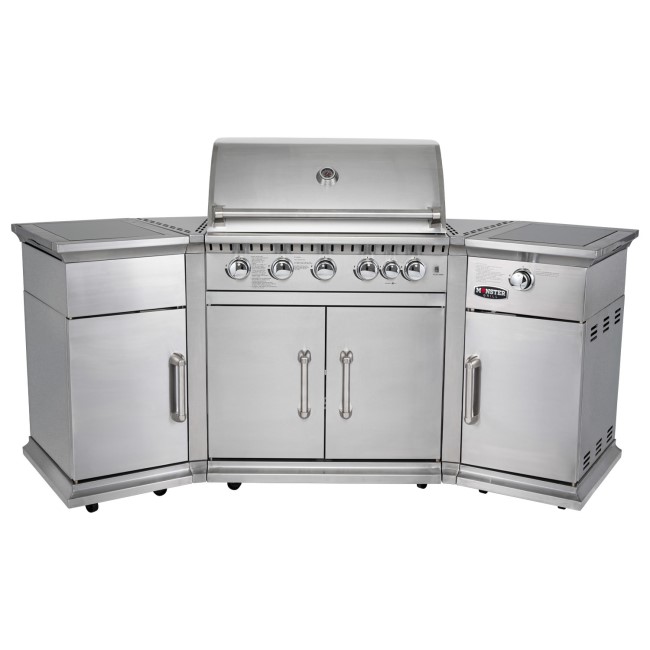 Monster Grill - 6 Burner Outdoor Kitchen BBQ Including Infrared Back Burner Plus Side Burner - Stainless Steel