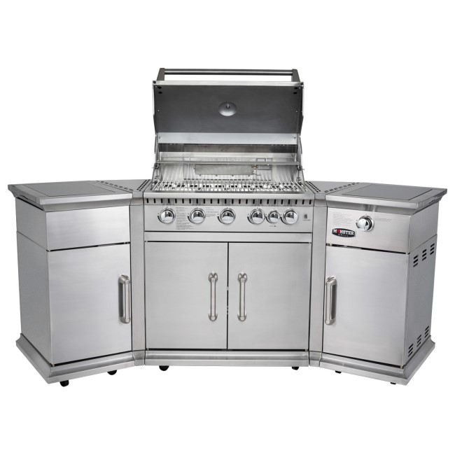 Monster Grill - 6 Burner Outdoor Kitchen BBQ Including Infrared Back Burner Plus Side Burner - Stainless Steel