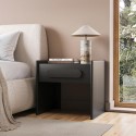 MGO001 Wide Black 1 Drawer Bedside Table - Margot 