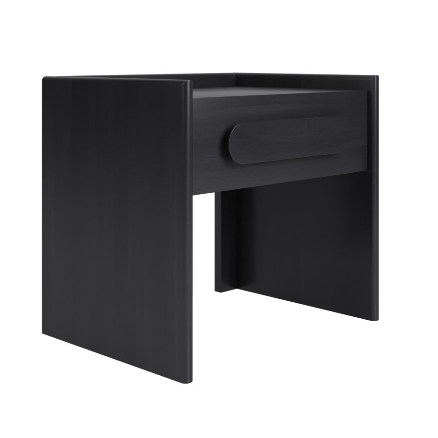 Wide Black 1 Drawer Bedside Table - Margot 