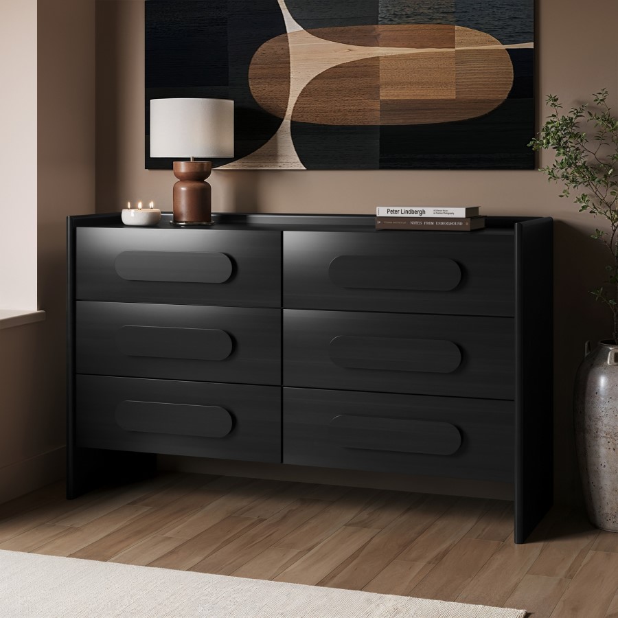 Wide Black Chest of 6 Drawers - Margot 