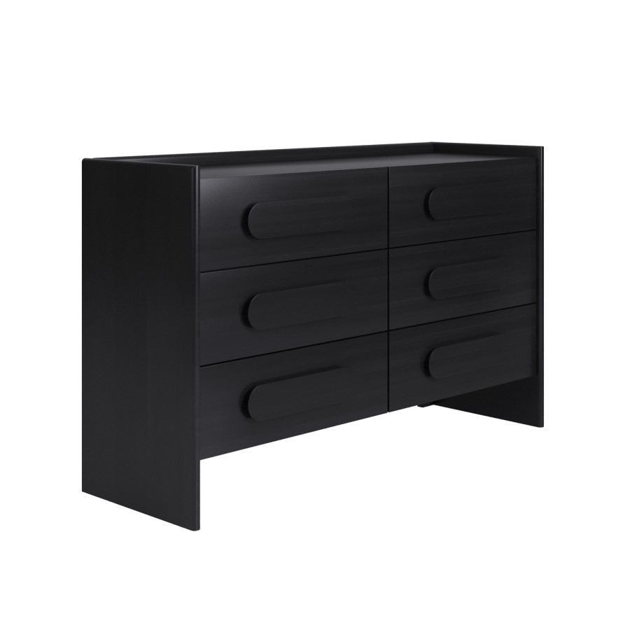 Wide Black Chest of 6 Drawers - Margot 