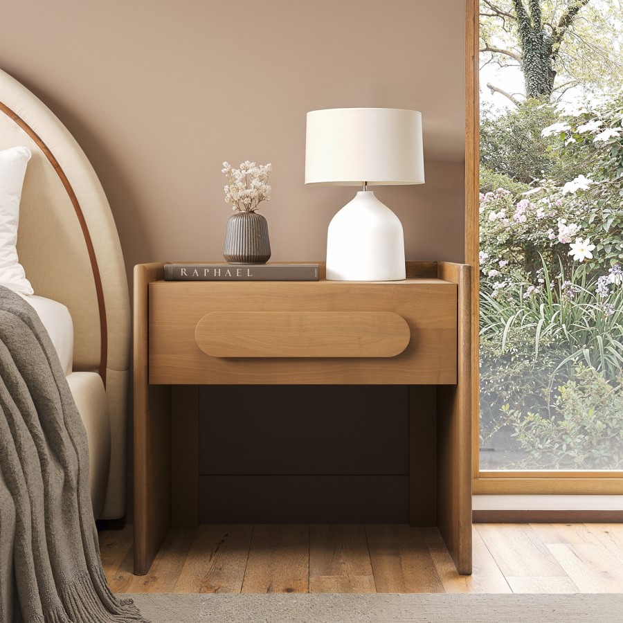 Wide Dark Wood 1 Drawer Bedside Table - Margot 