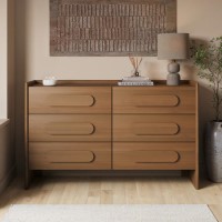 Wide Dark Wood Chest of 6 Drawers - Margot 