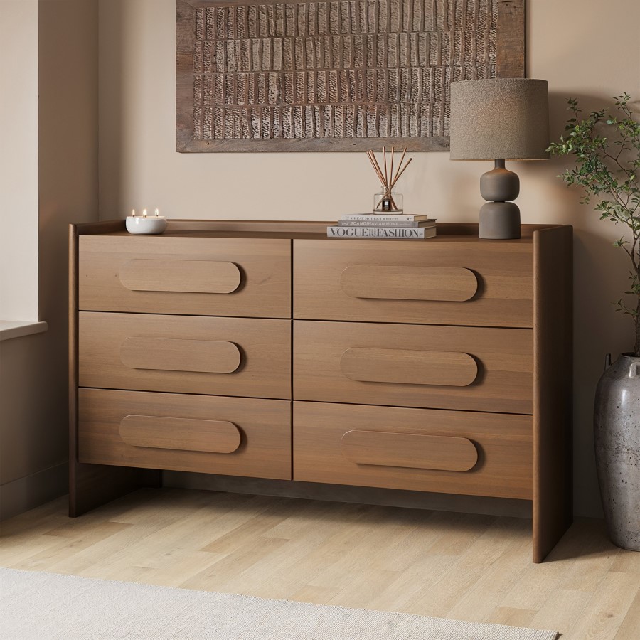Wide Dark Wood Chest of 6 Drawers - Margot 