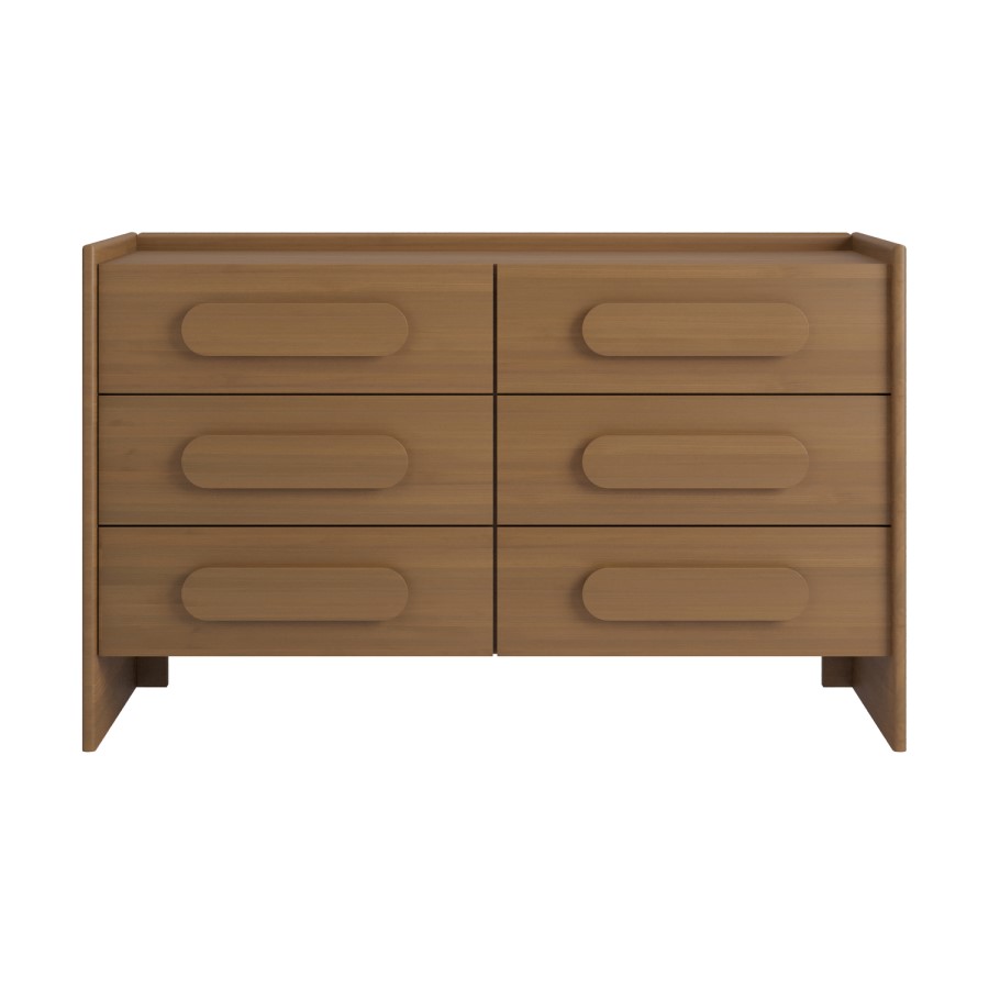 Wide Dark Wood Chest of 6 Drawers - Margot 