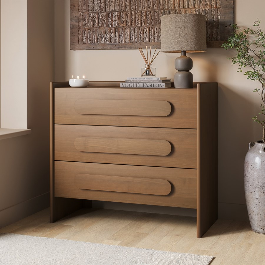 Wide Dark Wood Chest of 3 Drawers - Margot 