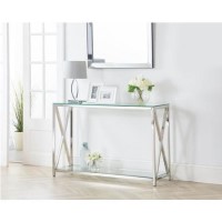 Chrome Console Table with Glass Top - Julian Bowen Miami