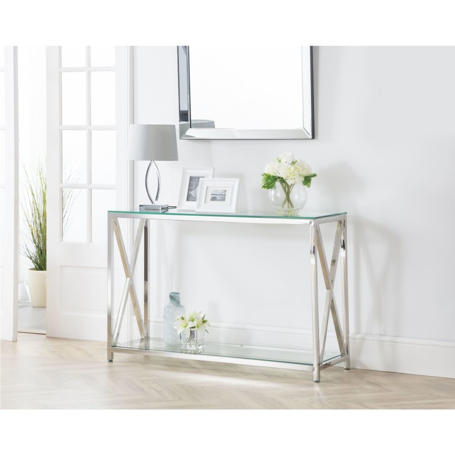 Chrome Console Table with Glass Top - Julian Bowen Miami
