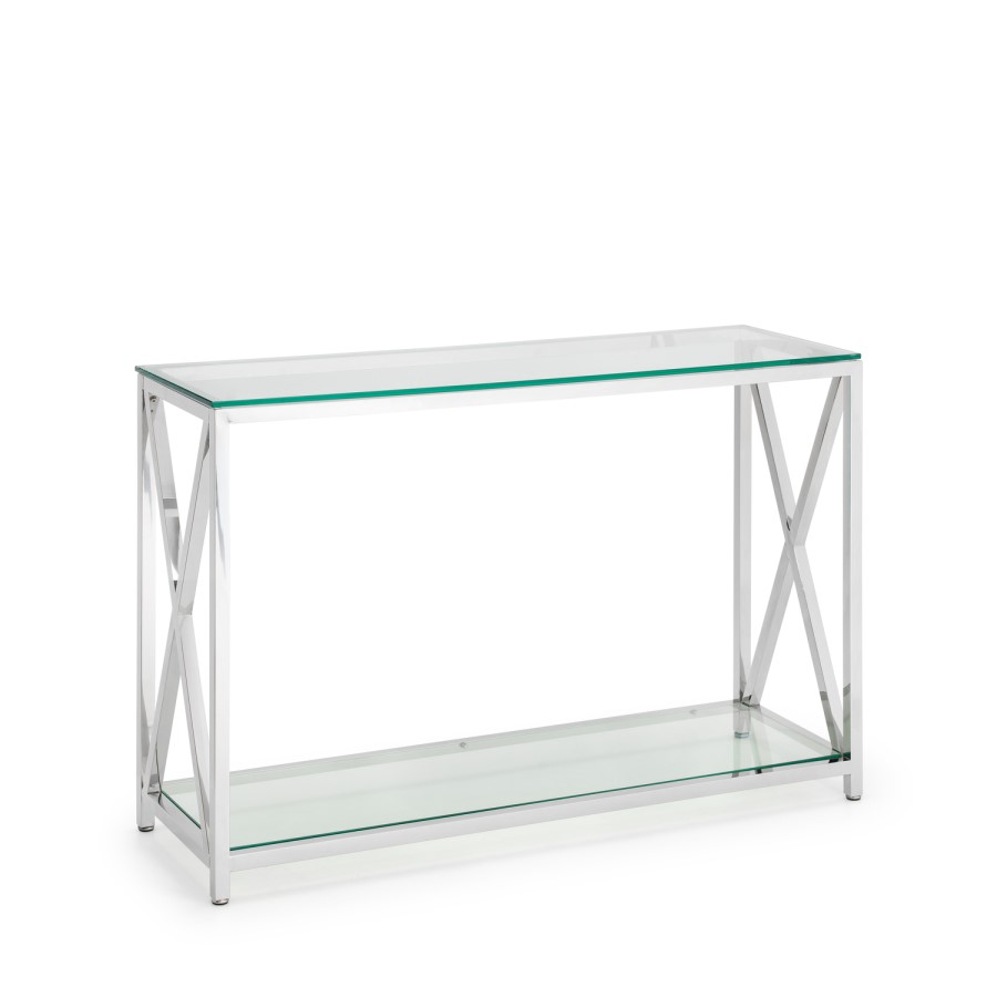 Chrome Console Table with Glass Top - Julian Bowen Miami