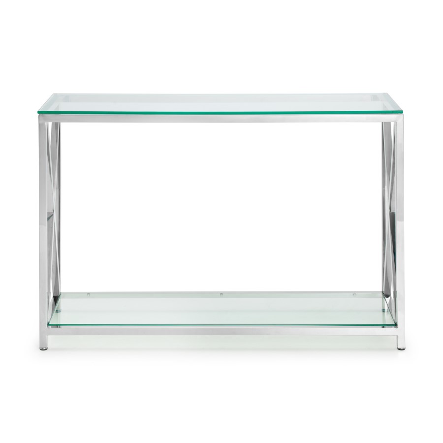 Chrome Console Table with Glass Top - Julian Bowen Miami