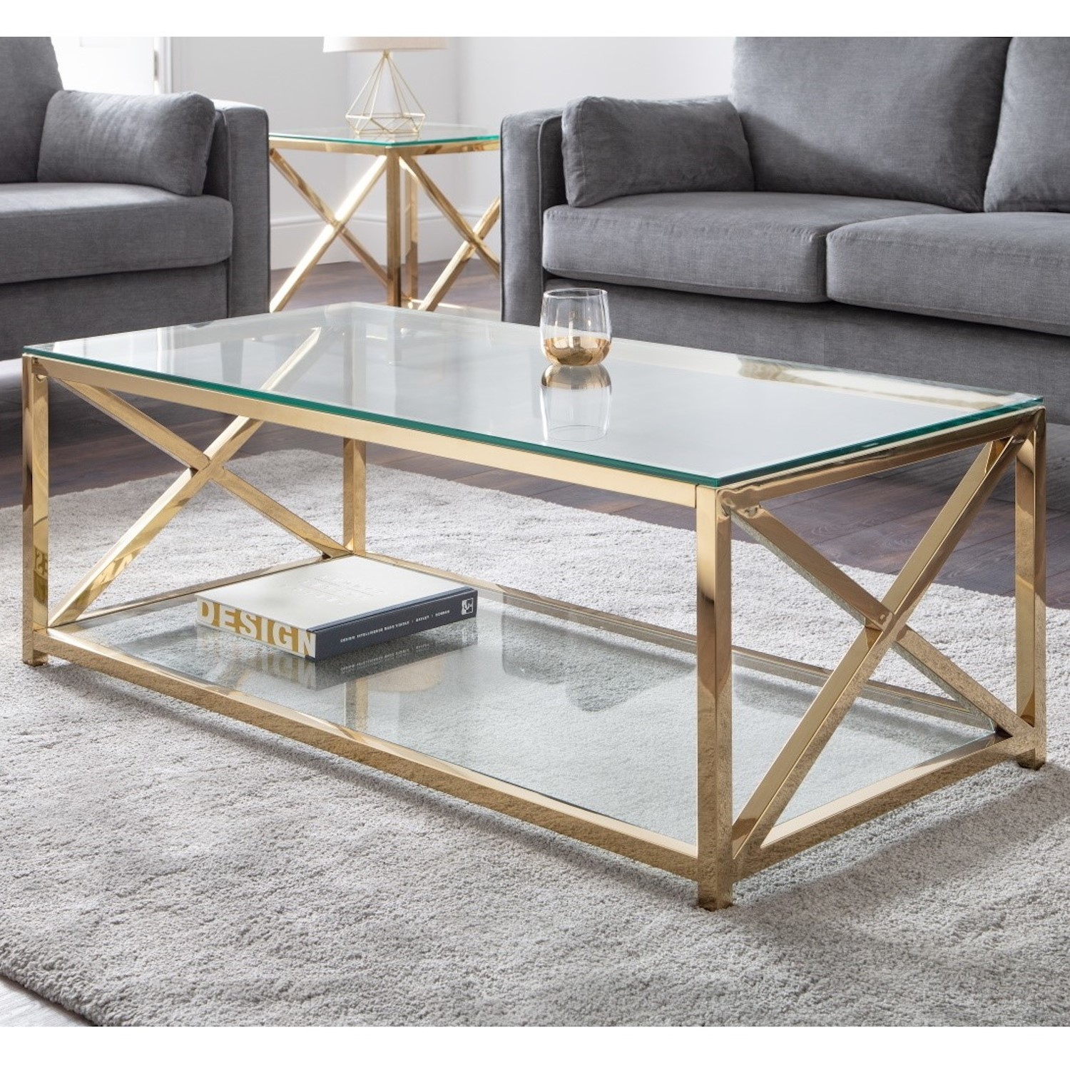 Photo of Large gold & glass coffee table - julian bowen