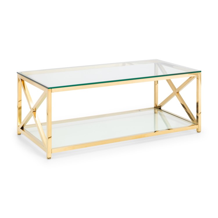 Rectangular Gold Glass Top Coffee Table - Miami