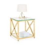 Square Gold Glass Top Side Table with Storage - Miami