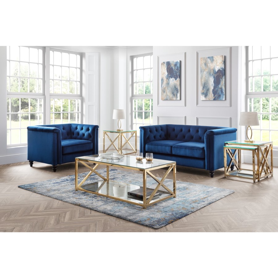 Square Gold Glass Top Side Table with Storage - Miami