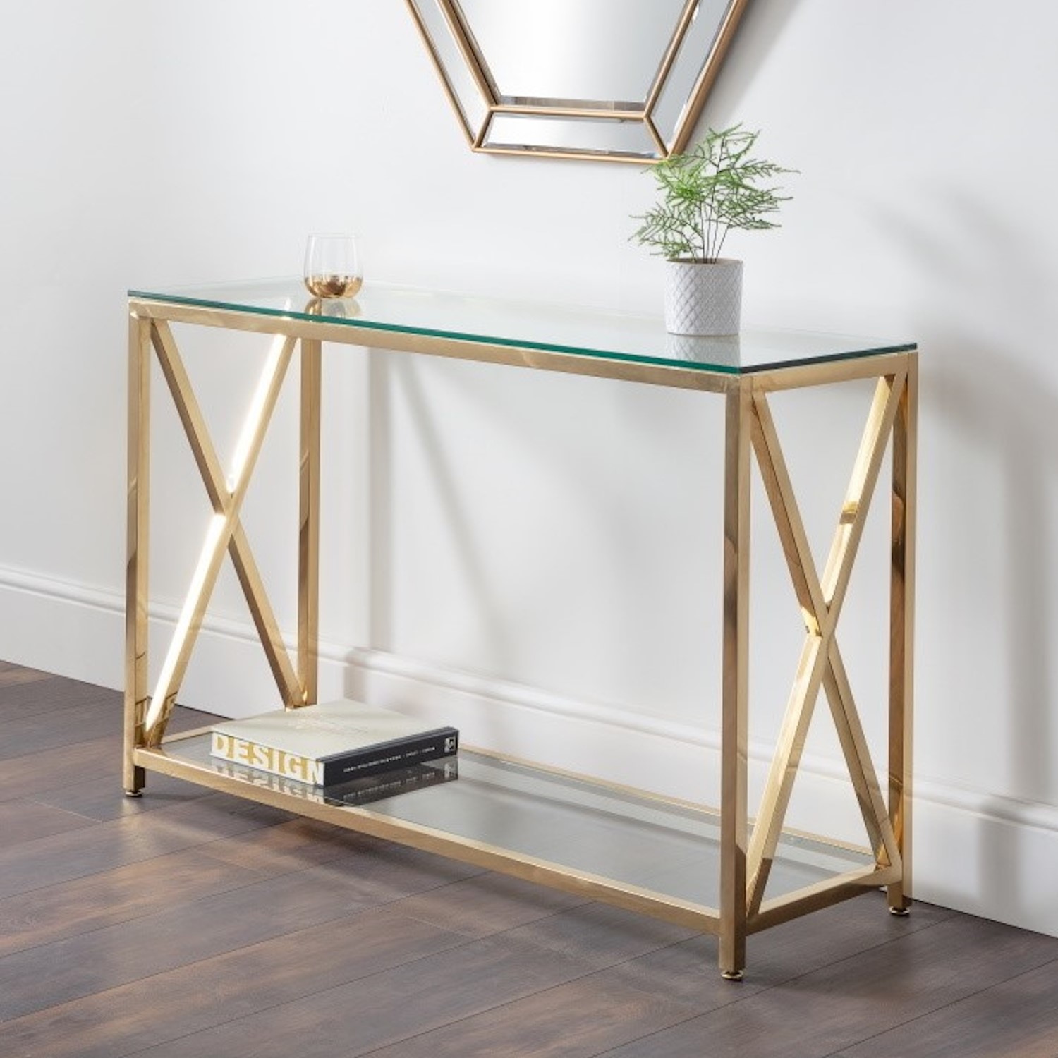 Gold and glass store console table