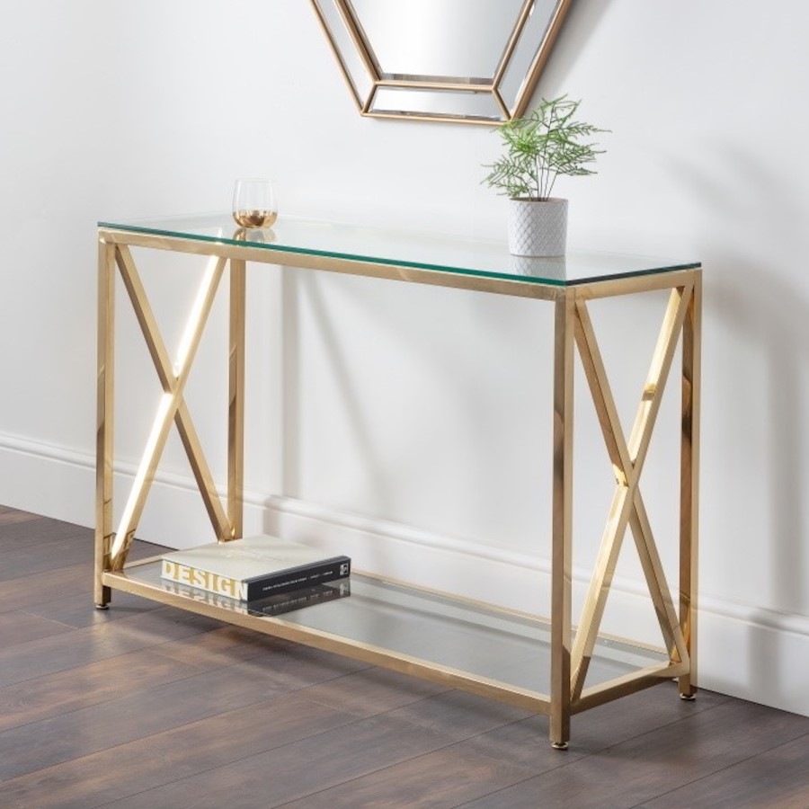 Gold & Glass Console Table - Julian Bowen