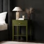 Olive Green Bedside Table with Drawer and Shelf - Midori