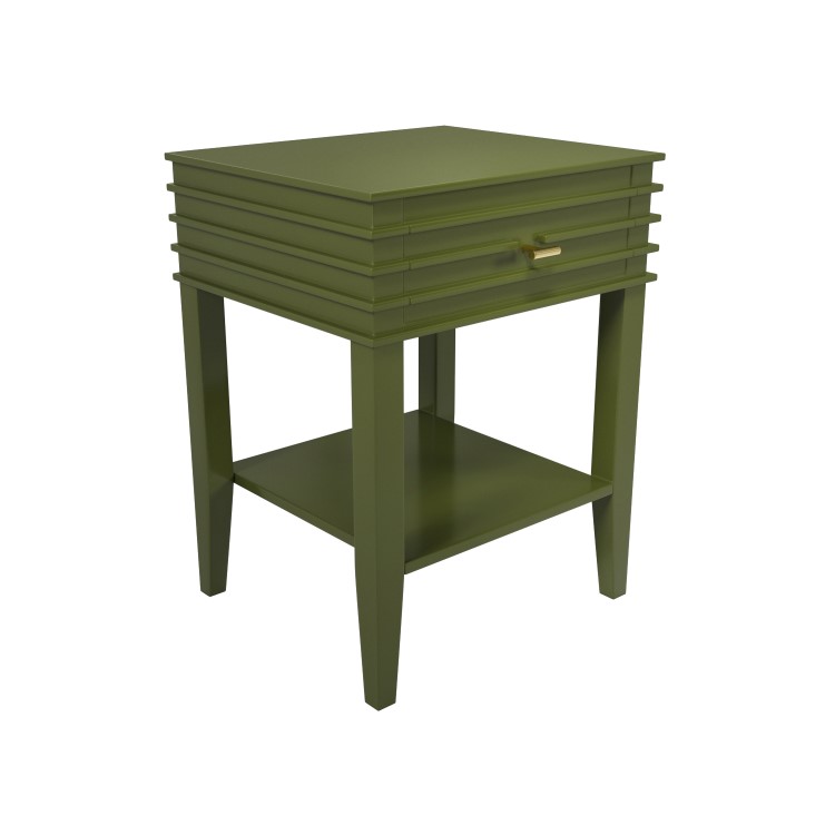 Olive Green Bedside Table with Drawer and Shelf - Midori