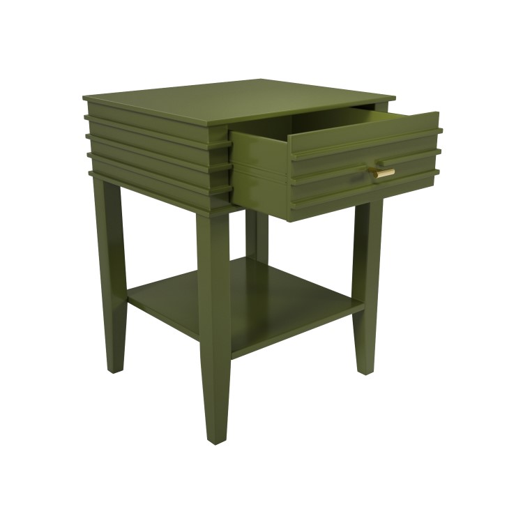 Olive Green Bedside Table with Drawer and Shelf - Midori