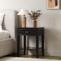 Black Bedside Table with Drawer and Shelf - Midori