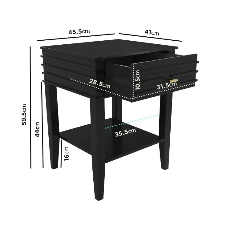 Black Bedside Table with Drawer and Shelf - Midori