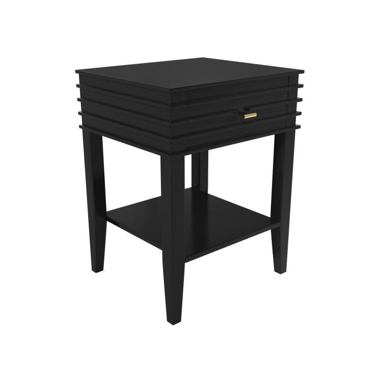 Black Bedside Table with Drawer and Shelf - Midori