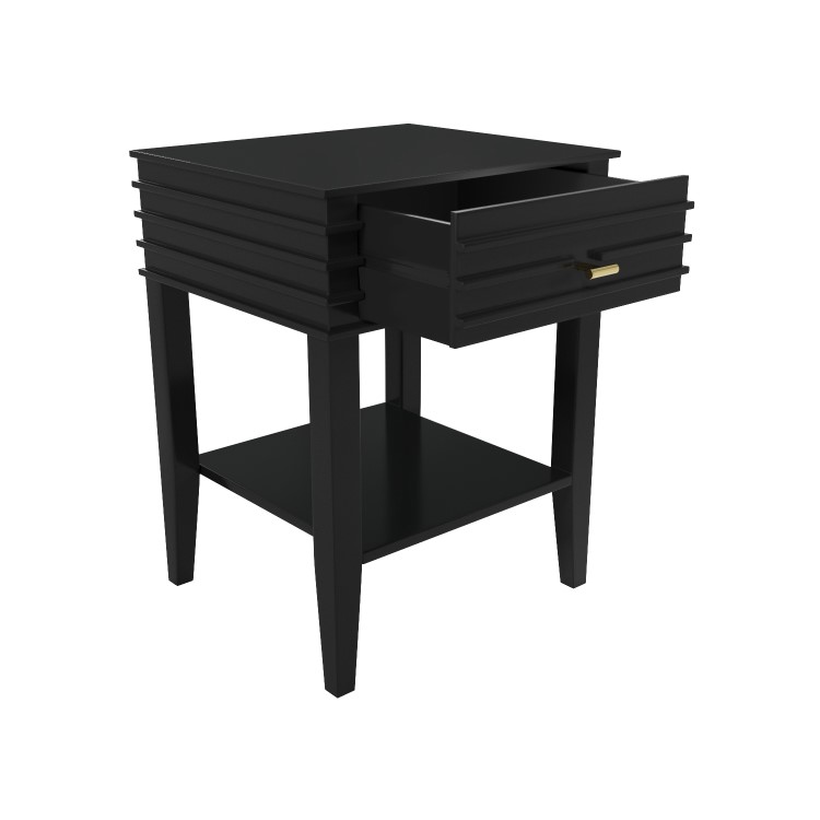 Black Bedside Table with Drawer and Shelf - Midori