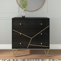 Mika 3 Drawer Dark Brown Chest of Drawers with Brass Inlay