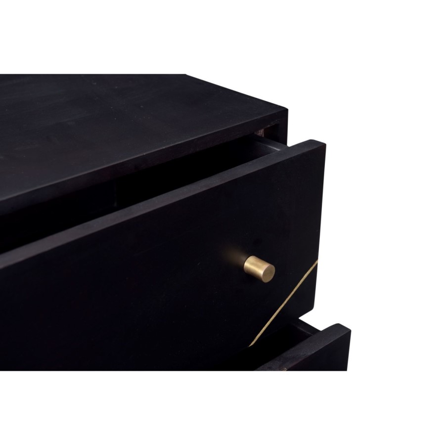 Mika 3 Drawer Dark Brown Chest of Drawers with Brass Inlay