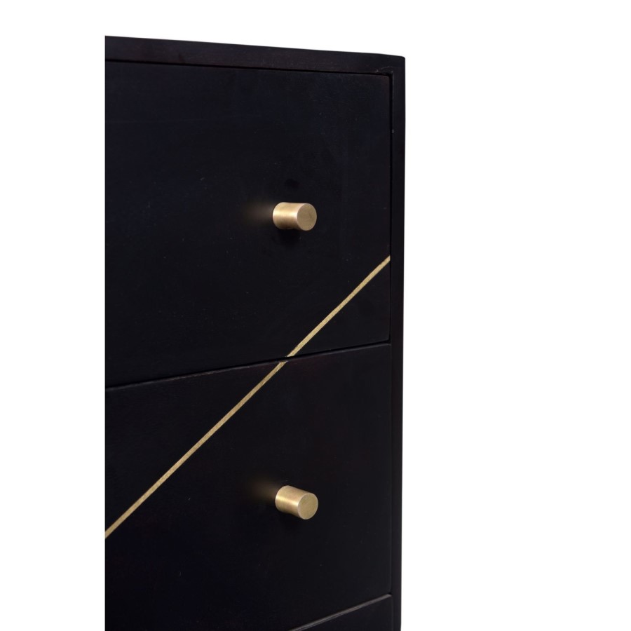 Mika 3 Drawer Dark Brown Chest of Drawers with Brass Inlay