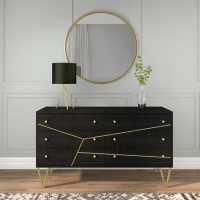Mika Wide Dark Brown Chest of Drawers with Brass Inlay - 6 Drawers Mika Wide Dark Brown Chest of Drawers with Brass Inlay - 6 Drawers